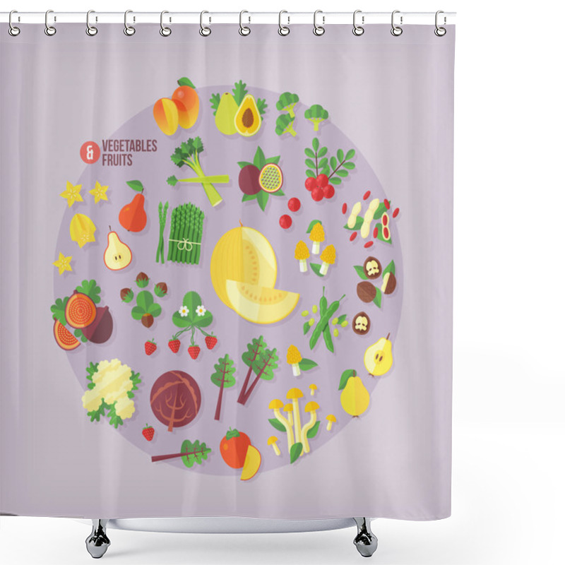 Personality  Fruits And Vegetables Vector Icons Collection. Flat Modern Style. Shower Curtains