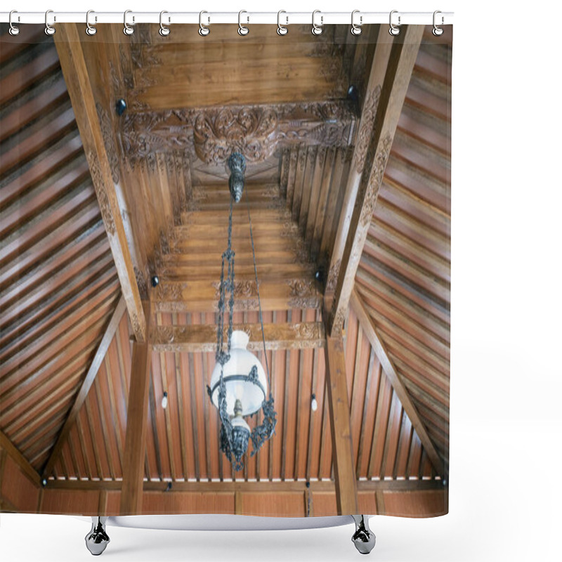 Personality  The Ceiling Of A Joglo House, A Traditional Javanese House, Indonesia, Made Of High Grade Teak Wood And Handmade Carvings Shower Curtains