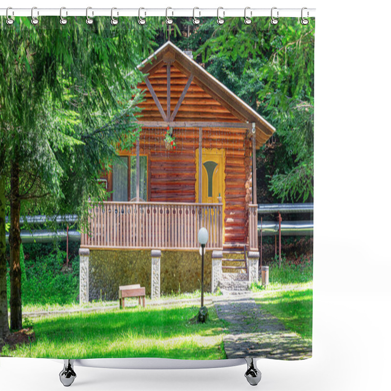 Personality  Log House In The Forest Shower Curtains