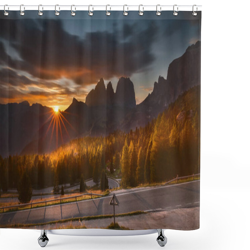 Personality  Idyllic Mountain Landscape Towards The Setting Sun Shower Curtains