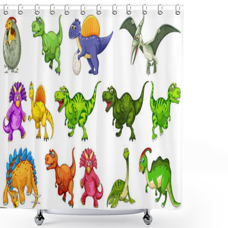 Personality  Different Dinosaurs Cartoon Character And Fantasy Dragons Isolated Illustration Shower Curtains