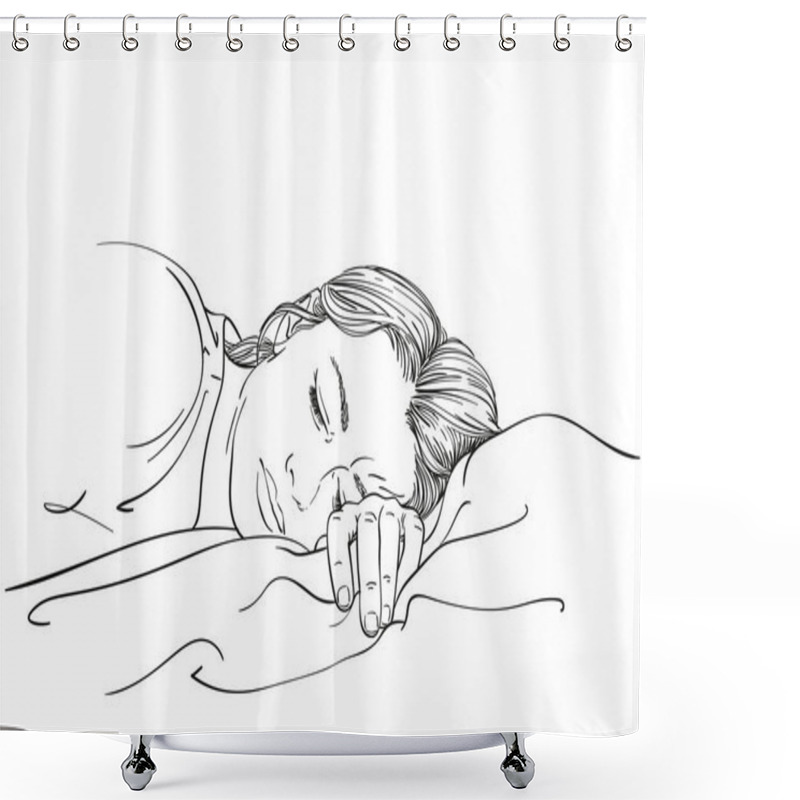 Personality  Sketch Of Young Sleeping Woman, Hand Drawn Vector Linear Illustration Shower Curtains