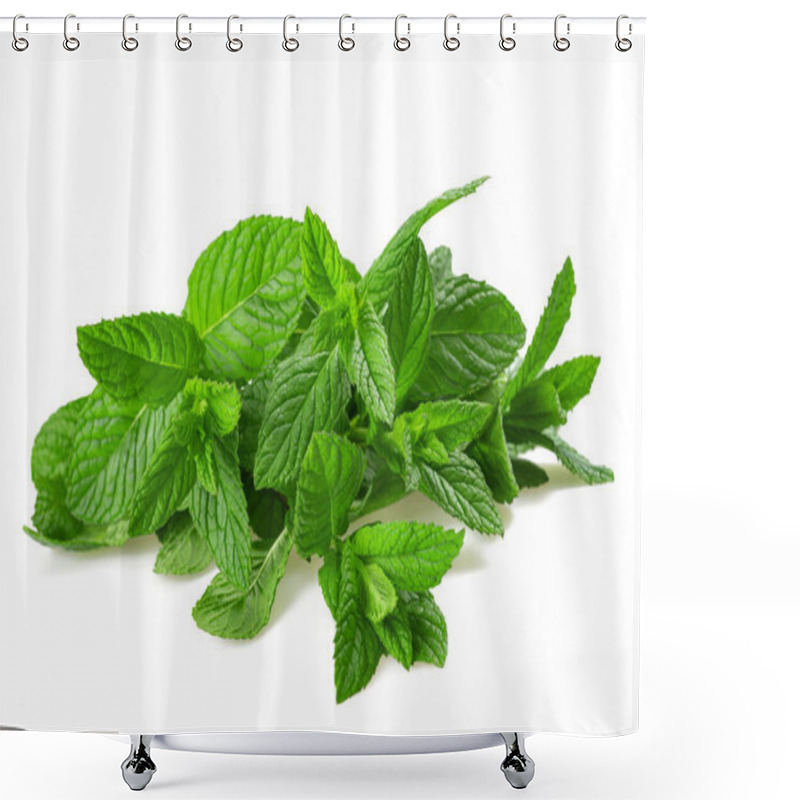 Personality  Fresh Mint Isolated On White Background  Shower Curtains