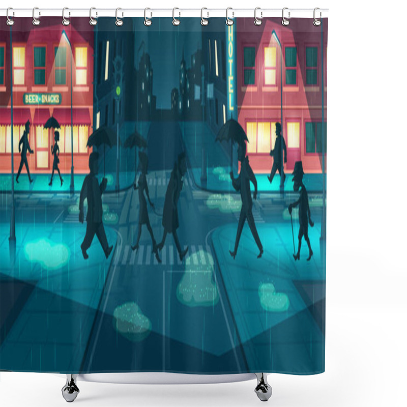 Personality  Rainy Weather On Night City Streets Vector Shower Curtains