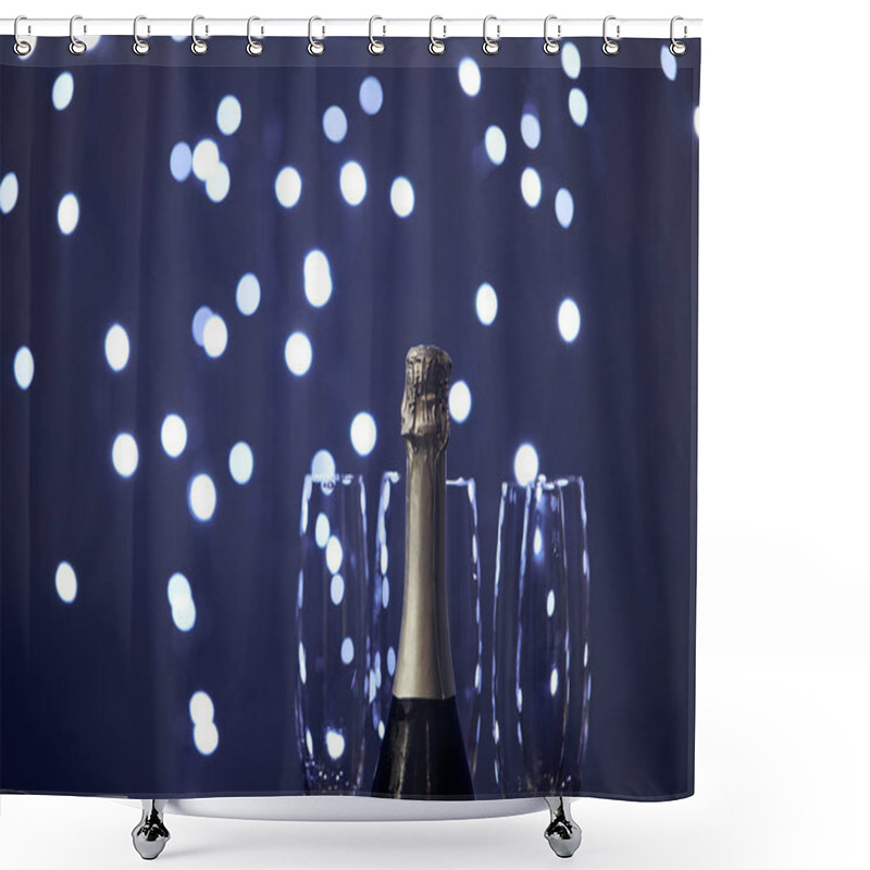 Personality  Bottle Of Sparkling Wine And Glasses With Blurred Christmas Lights Shower Curtains