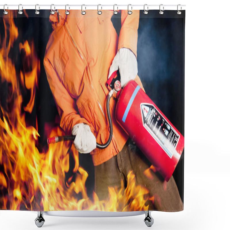 Personality  Fireman Fighting A Raging Fire With Big Flames Shower Curtains