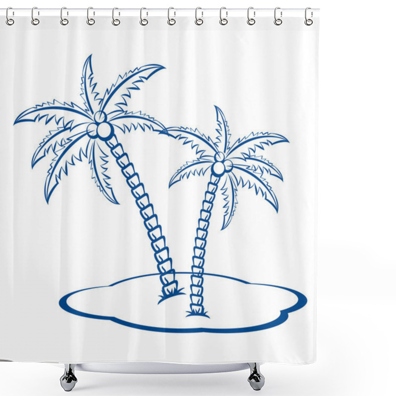 Personality  Silhouette Palm Trees With Coconuts #2. One-colour Vector Symbol On White. Shower Curtains