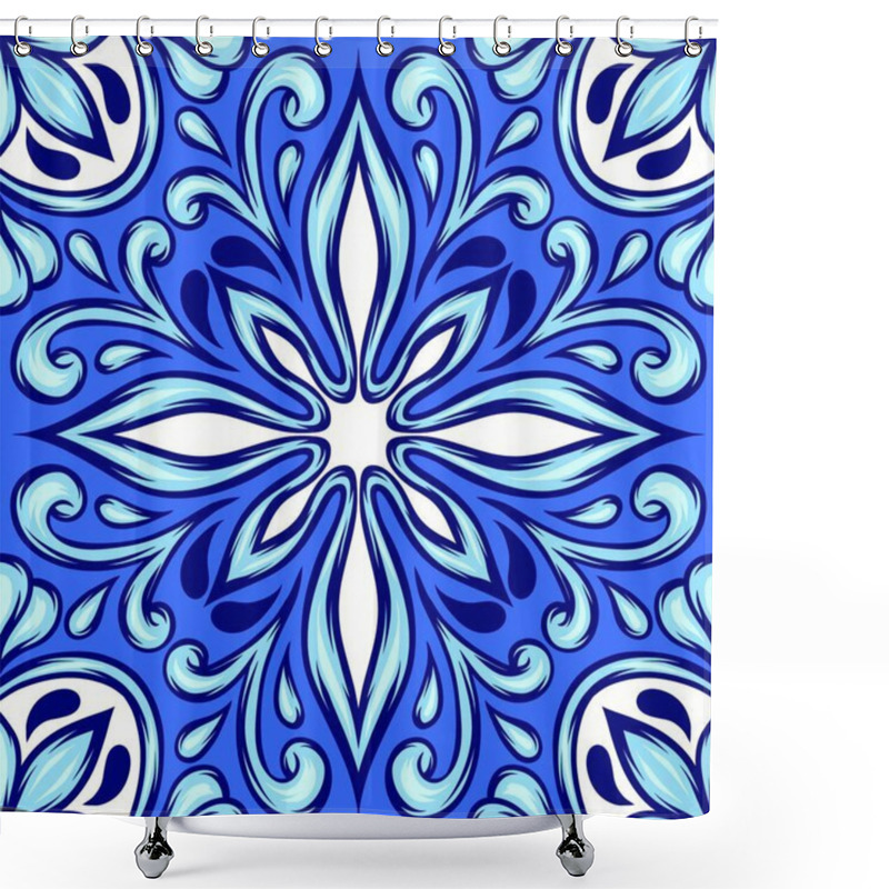 Personality  Portuguese Azulejo Ceramic Tile. Ethnic Folk Ornament. Mediterranean Traditional Ornament. Italian Pottery, Mexican Talavera Or Spanish Majolica.. Portuguese Azulejo Ceramic Tile. Shower Curtains