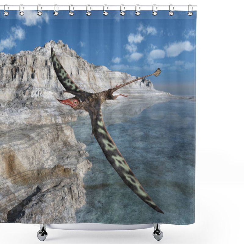 Personality  Pterosaur Rhamphorhynchus Over A Coastal Landscape Shower Curtains