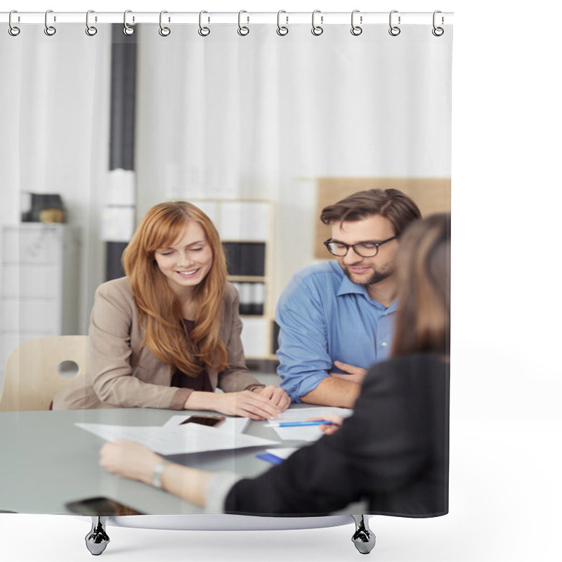 Personality  Young Couple Sitting In A Meeting With An Agent Shower Curtains