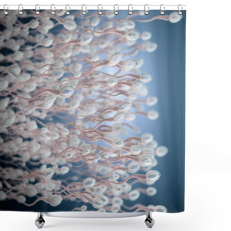 Personality  3d Illustration Of Sperm Cells Moving To The Right  Shower Curtains