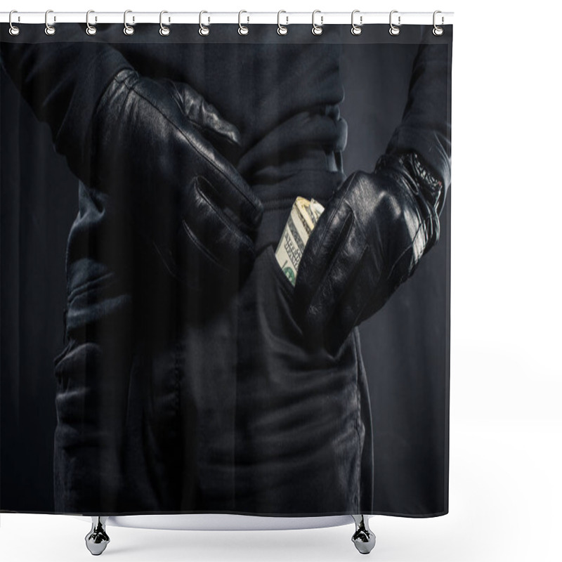 Personality  Close-up View Of Dollar Banknotes In Pocket Of Thief Shower Curtains