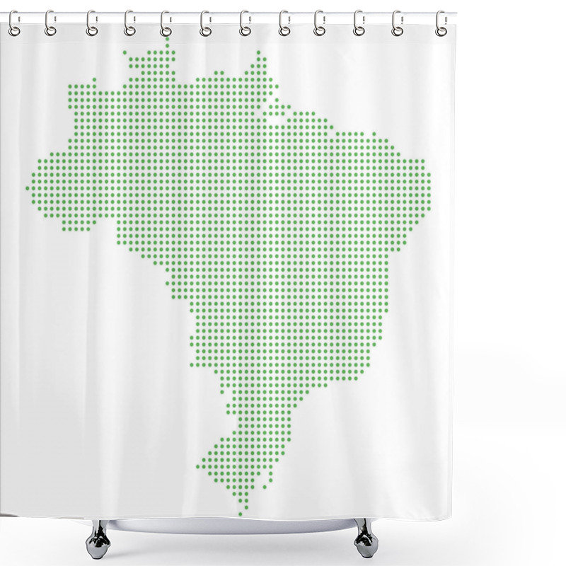 Personality  Green Dotted Map Of Brazil. Abstract Representation With Small Green Dots Forming The Shape Of Brazil. Minimalistic Design, Perfect For Infographics, Presentations, And Geographic Visualizations. Shower Curtains