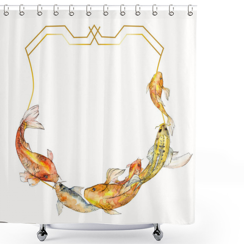 Personality  Watercolor Aquatic Underwater Tropical Fish Set. Red Sea And Exotic Fishes Inside: Goldfish. Frame Border Square. Shower Curtains