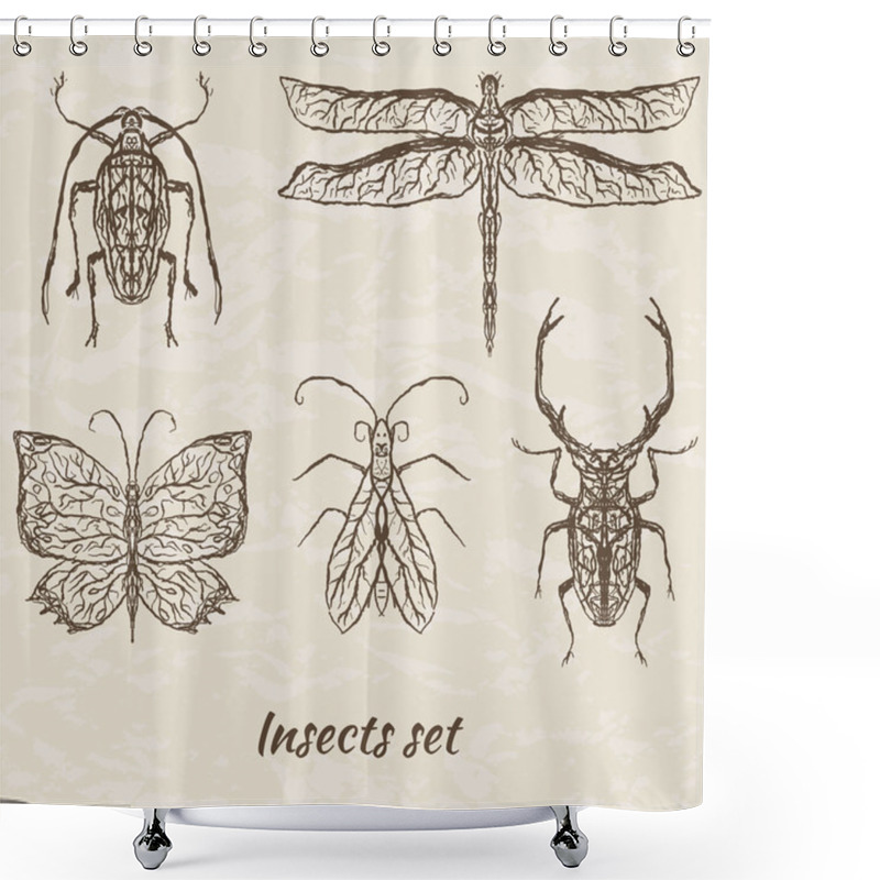 Personality  Vector Set Of Abstract Insects Shower Curtains