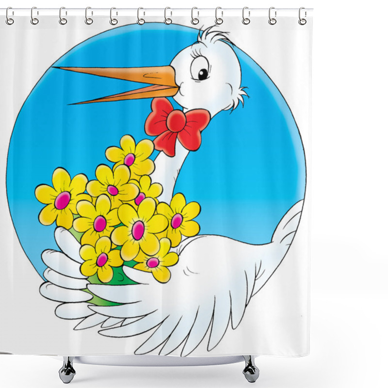 Personality  White Stork Wearing A Red Bow Shower Curtains