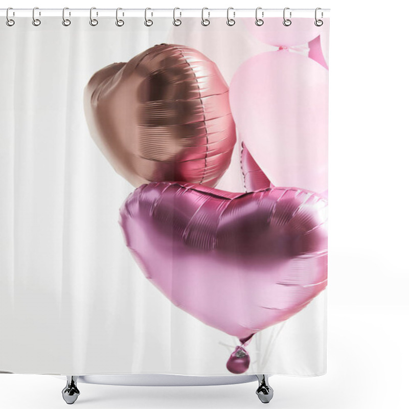 Personality  Heart-shaped Pink And Golden Festive Air Balloons Isolated On White  Shower Curtains