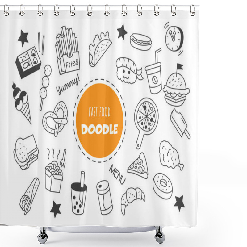 Personality  Fast Food Kawaii Doodle Vector Hand Drawing Style Shower Curtains