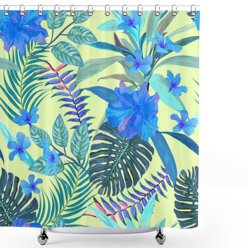 Personality  Floral Seamless Pattern. Background With Isolated Blue Hand Draw Shower Curtains