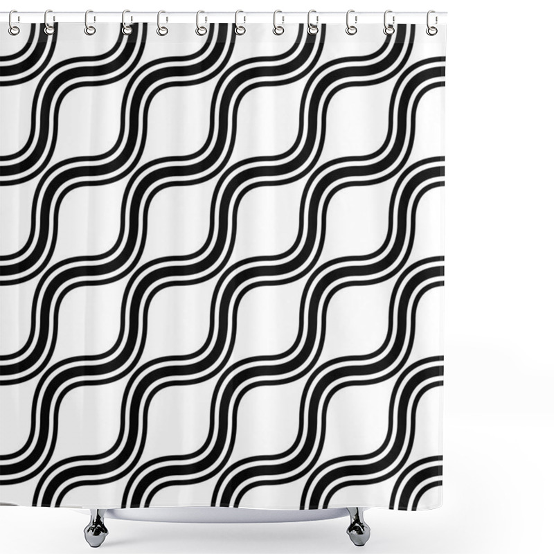 Personality  Seamless Monochrome Angular Wave Pattern Shower Curtains