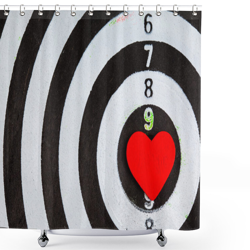 Personality  Closeup Black White Target With Heart Bullseye As Love Background Shower Curtains