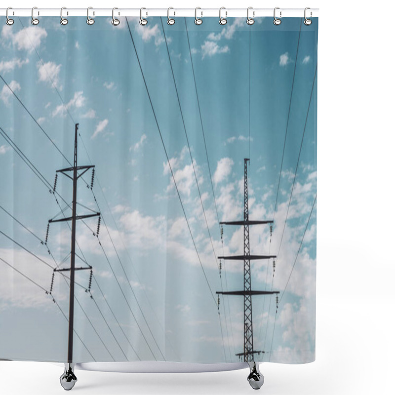 Personality  Electricity Distribution Tower With Copy Space.  Shower Curtains