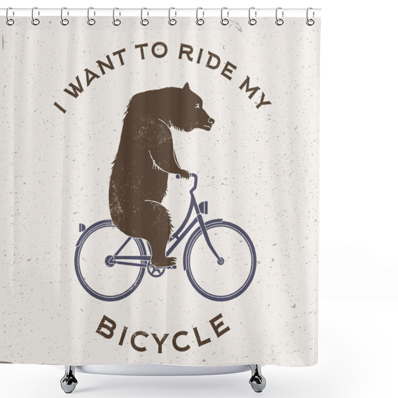 Personality  Vector Illustration Of The Bear On Bicycle. Shower Curtains