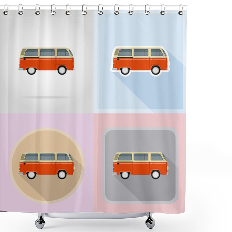 Personality  Retro Minivan Flat Icons Vector Illustration Shower Curtains