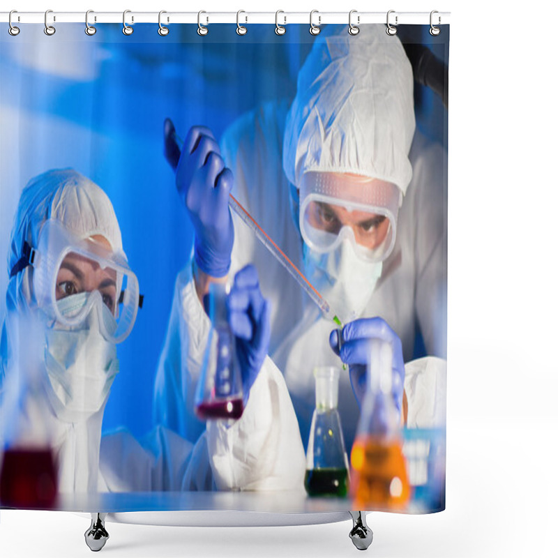 Personality  Close Up Of Scientists Making Test In Lab Shower Curtains