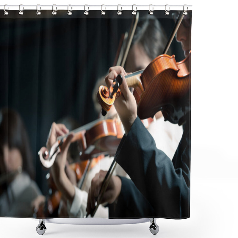 Personality  Symphony Orchestra Violinists Performing Shower Curtains