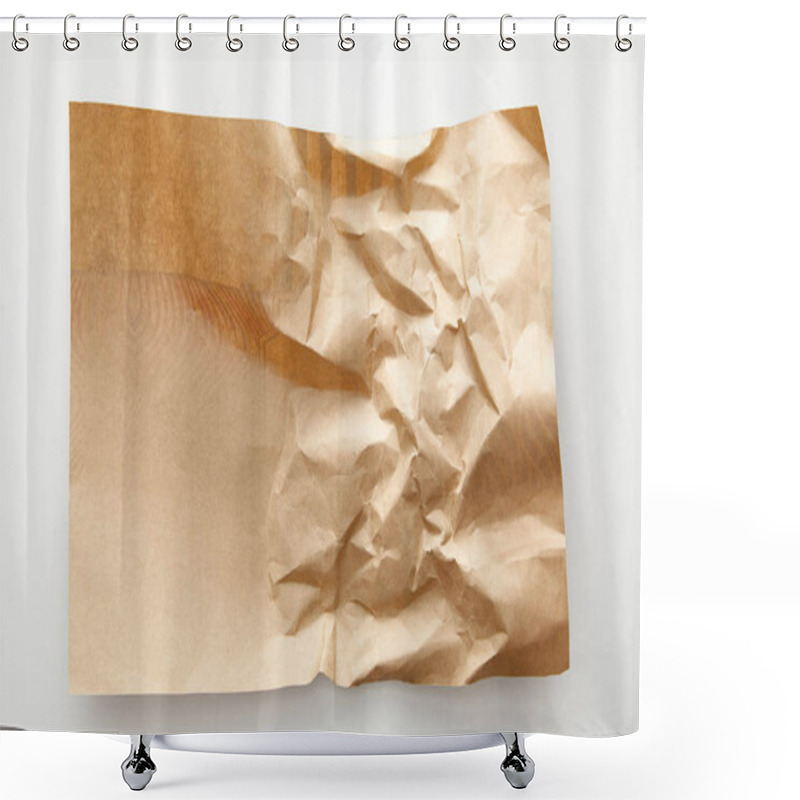 Personality  Top View Of Empty Crumpled Craft Paper On White Background Shower Curtains