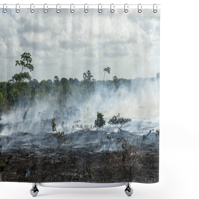 Personality  Forest Burning With A Lot Of Smoke In Pitimbu, Near Joao Pessoa, Paraiba, Brazil On December 11, 2010. Environmental Devastation In The Atlantic Forest Shower Curtains