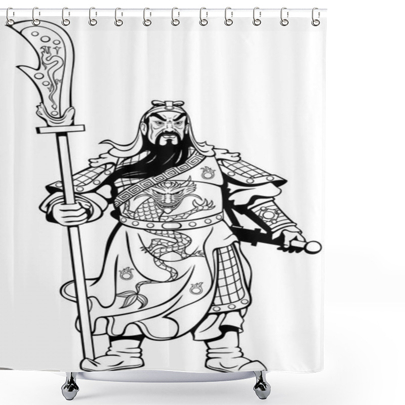 Personality  Chinese Warrior Line Art Shower Curtains