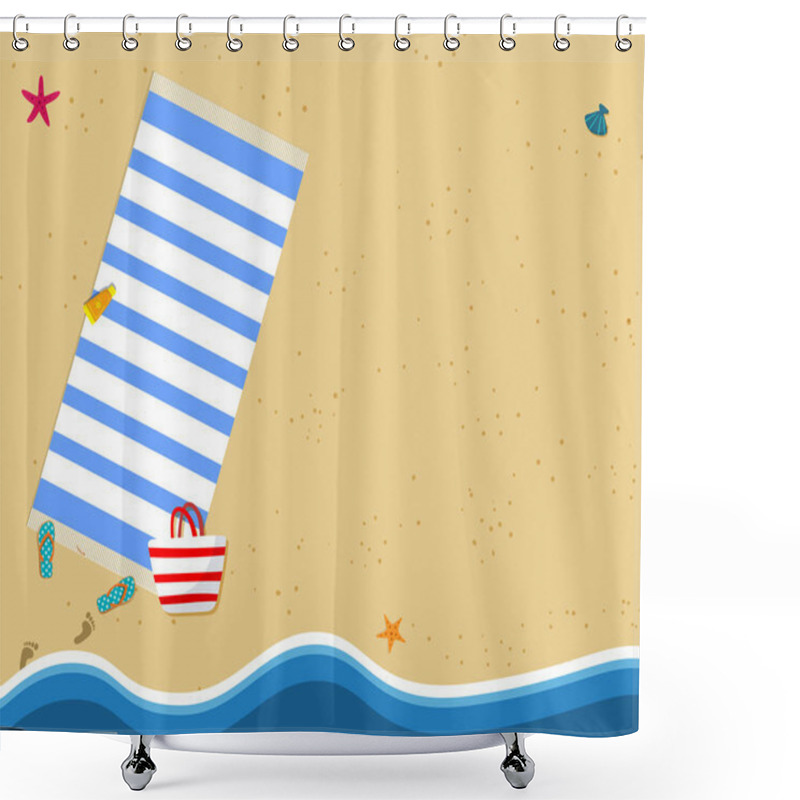 Personality  Aerial Top View Of Summer Beach With Golden Sand Shower Curtains