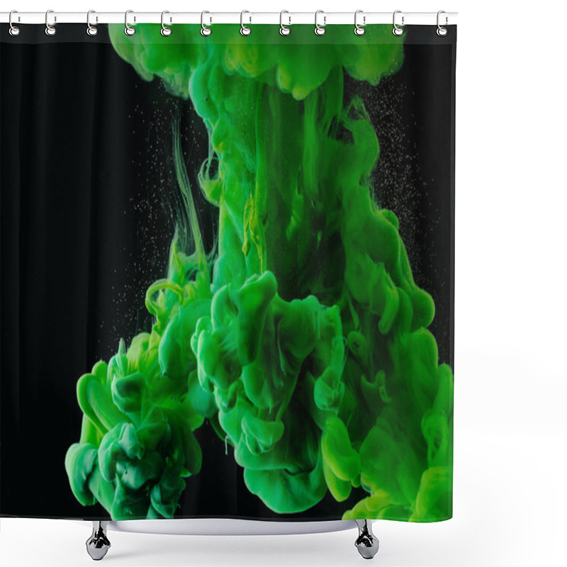 Personality  Close-up View Of Green Abstract Paint Explosion On Black Background      Shower Curtains