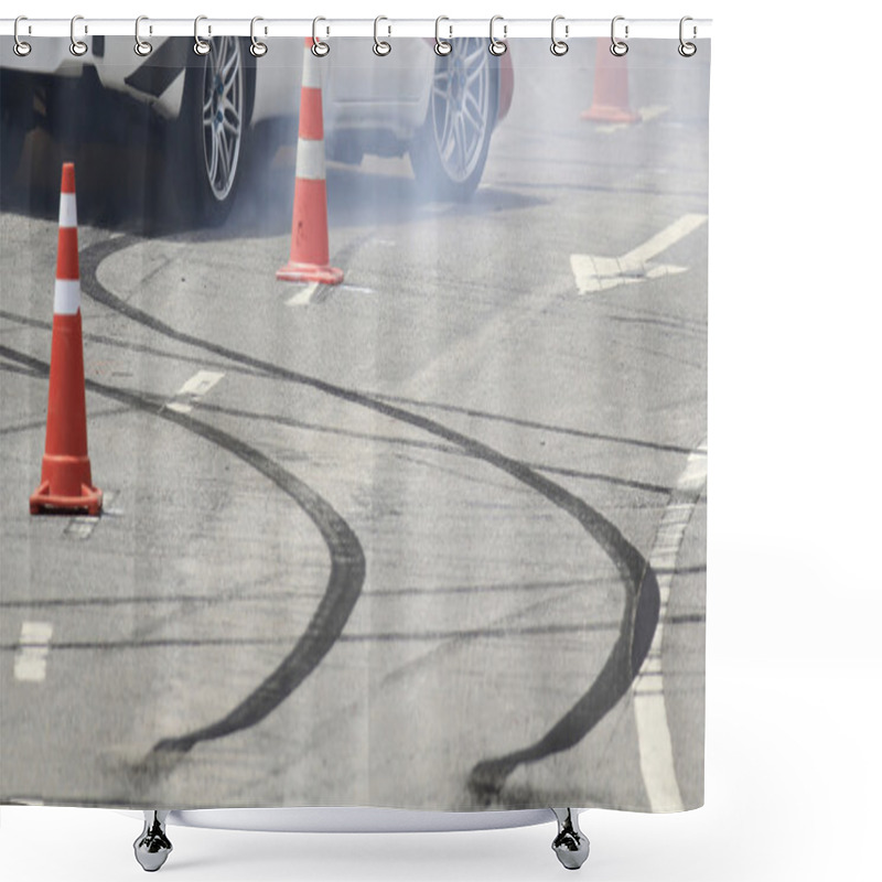 Personality  Emergency Braking Car On The Road. Shower Curtains