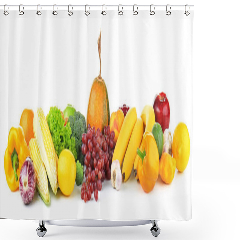 Personality  Composition Of Different Fruits And Vegetables On White Background Shower Curtains