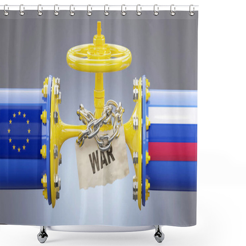 Personality  EU Europe And Russia Oil And Gas Sanctions, Stand-off And War. Squeezed Gas Pipe Symbolizes The LNG Embargo, Crisis And Upcoming Price Rises., 3d Illustration Shower Curtains