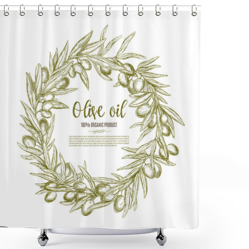 Personality  Olive Wreath Sketch Label For Oil And Food Design Shower Curtains