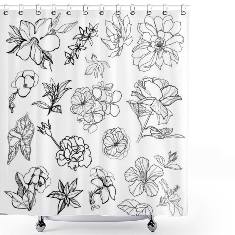 Personality  Sketches Of Flowers Shower Curtains