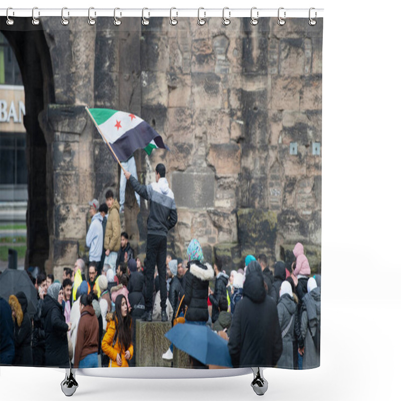 Personality  Syrians Celebrate After Assad Regime Toppled, War In The Middle East, Rebels And Islamists, Porta Nigra In Trier, Germany, 08.12.2024 Shower Curtains