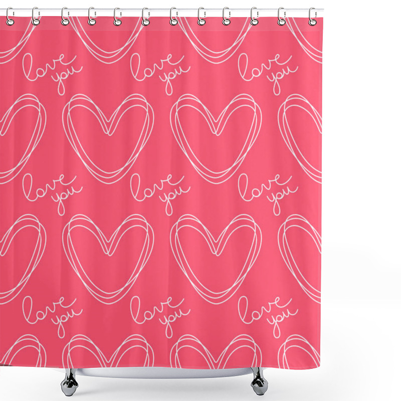 Personality  Circled The Contour Hearts. Romantic Seamless Vector Pattern For Valentine's Day Or Wedding. Abstract Texture Can Be Used For Greeting Cards, Wedding Invitations Or Party Valentine's Day. Shower Curtains