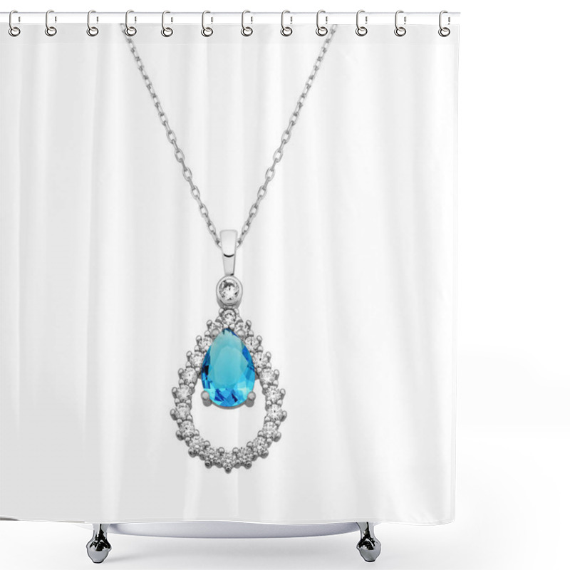 Personality  Drop Shape Necklace With Zircon And Drop Aquamarine Gemstone Shower Curtains