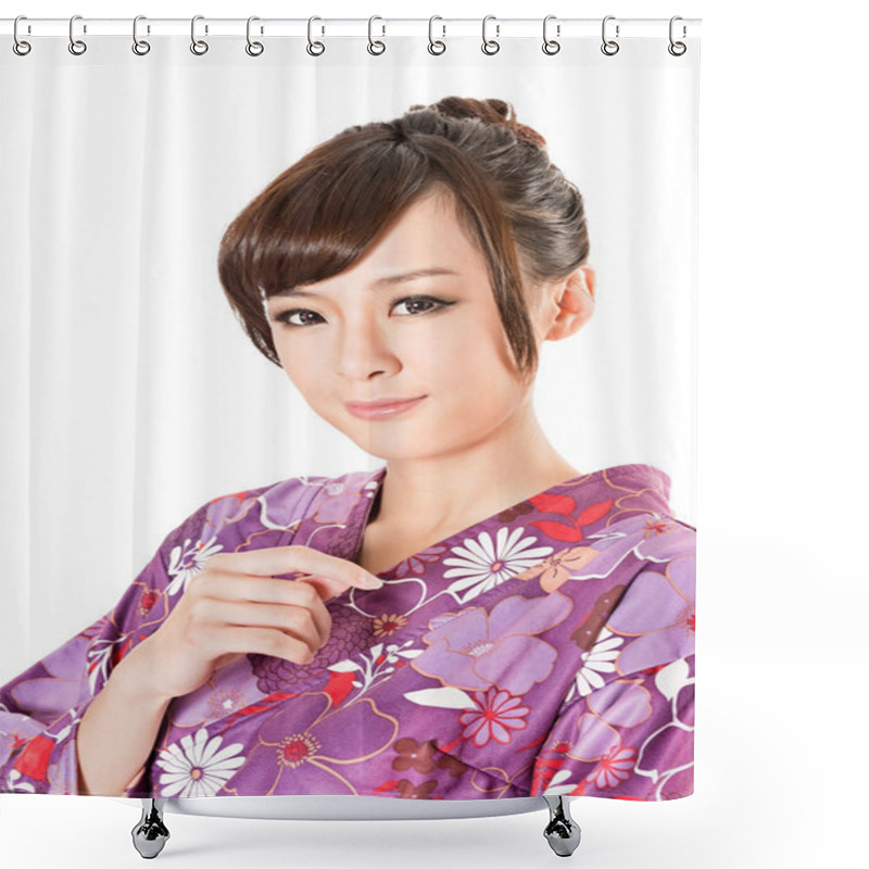 Personality  Smiling Japanese Beauty In Traditional Clothes Shower Curtains