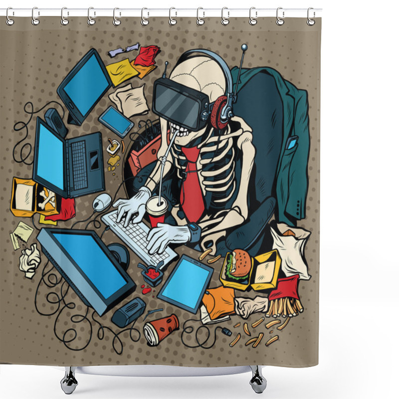 Personality  The Skeleton Programmer In Virtual Reality Shower Curtains