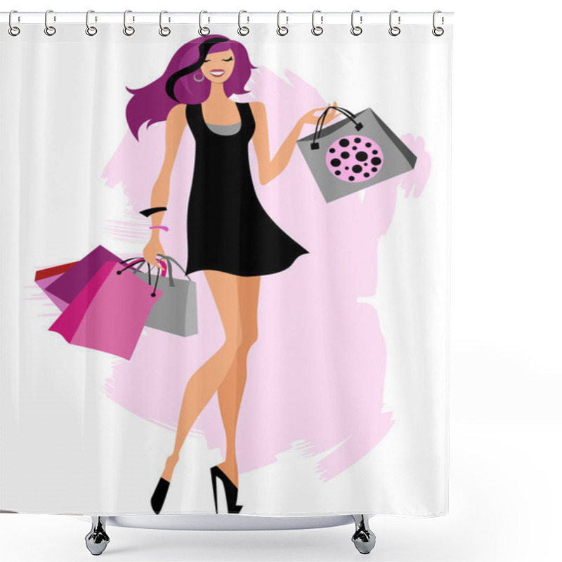 Personality  Woman With Shopping Bags Shower Curtains