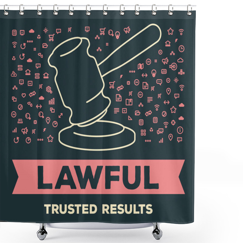 Personality  Vector Creative Illustration Of Big Gavel With Set Of Line Icons Shower Curtains