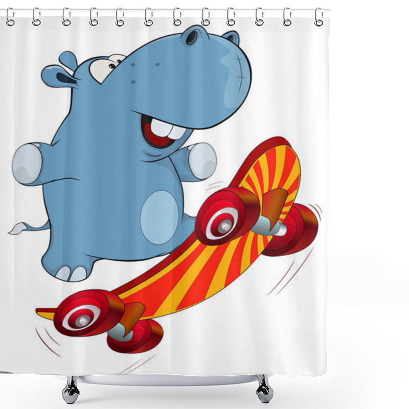 Personality  Hippopotamus And Skateboard Shower Curtains