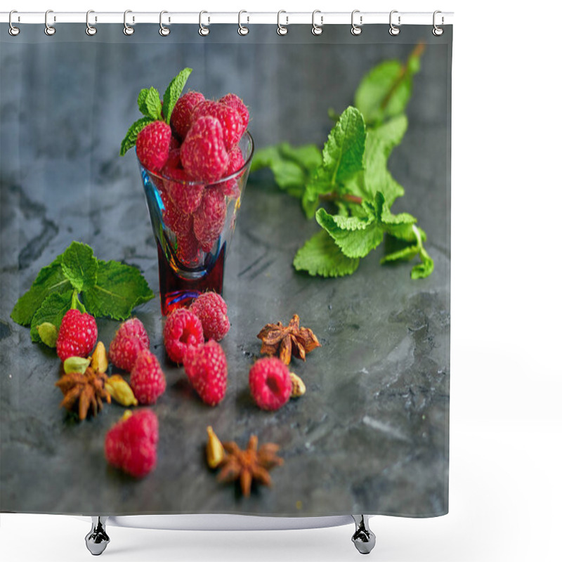 Personality  Raspberries Scattered On The Table Shower Curtains