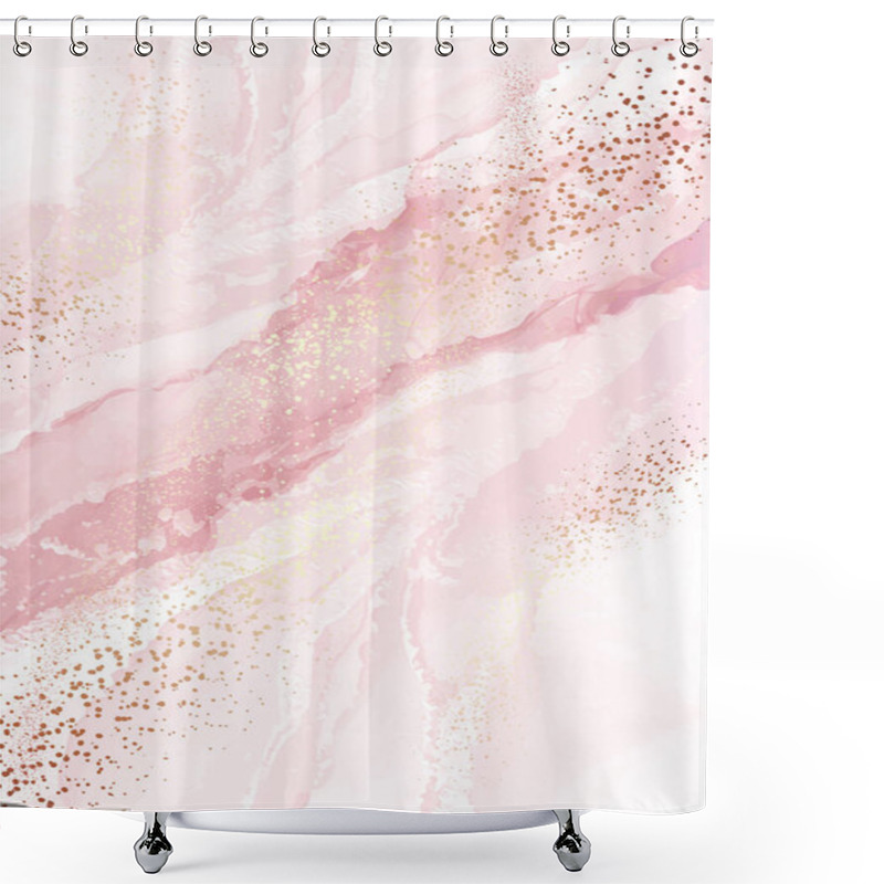 Personality  Luxury Blush Pink Abstract Fluid Art Painting, Alcohol Ink Technique, Mix Rose Paints. Imitation Of Marble Stone Cut Surface, Glowing Golden Veins. Tender Soft Dreamy Design In Vector Shower Curtains